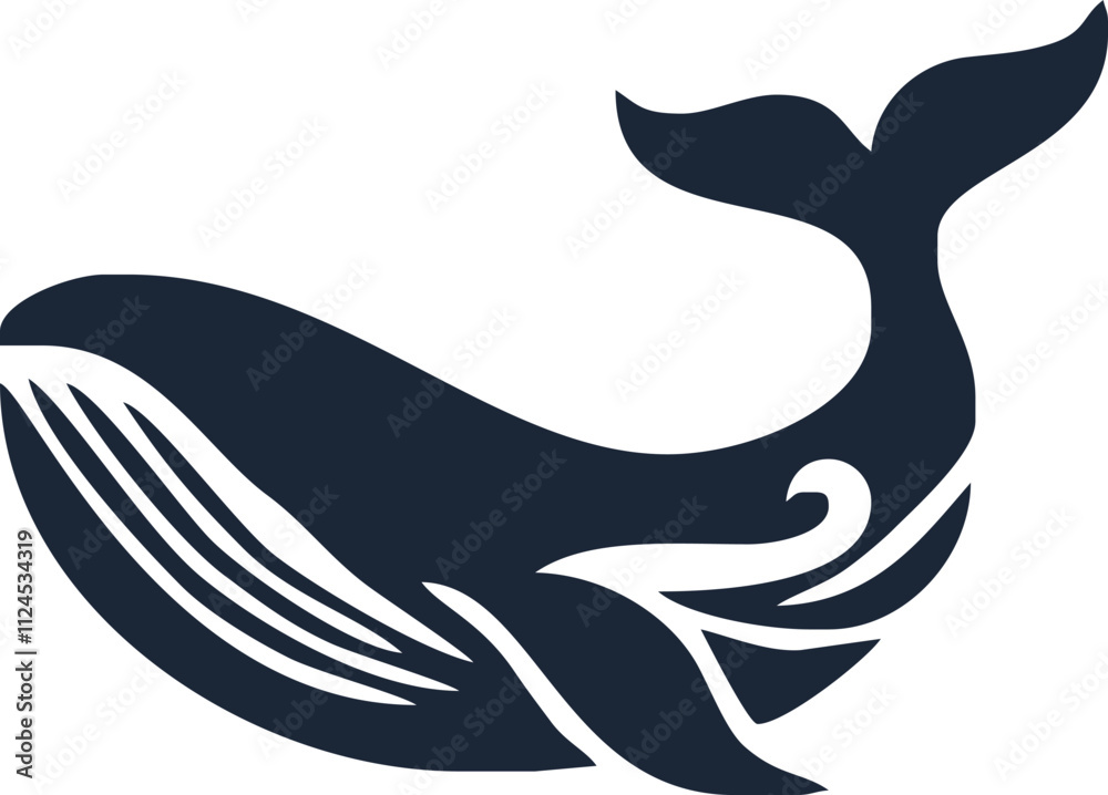 Blue whale aquatic mammal silhouette. Cartoon vector graphics. Blue whale aquatic mammal silhouette. Cartoon vector graphics.