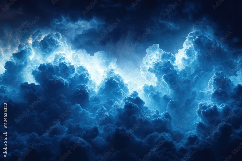 Majestic Blue Cloud Formation Dramatically Illuminated on Dark Background Majestic Blue Cloud Formation Dramatically Illuminated on Dark Background