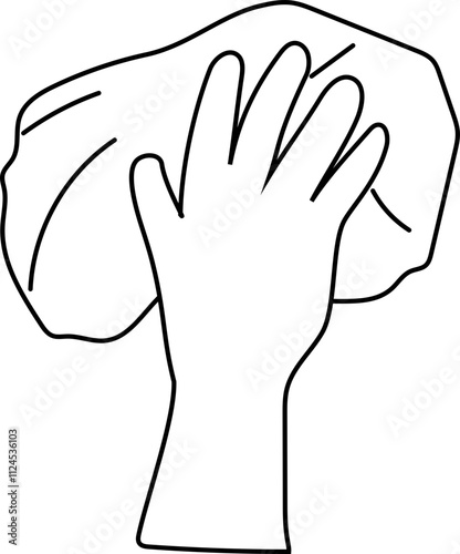 Outline Illustration of a Gloved Hand Cleaning with Cloth.