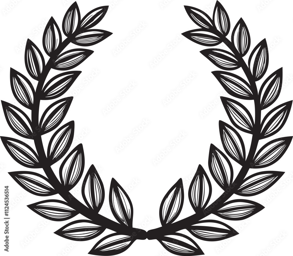 Obraz premium Laurel wreath outline set with hand drawn branches 
