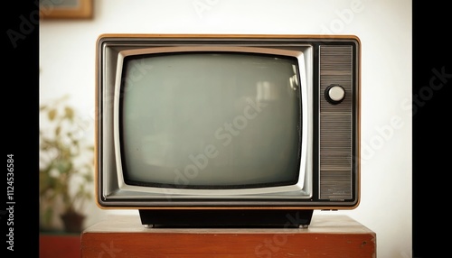 vintage television set minimalist design isolated retro technology classic monochrome 1980s 1990s photo