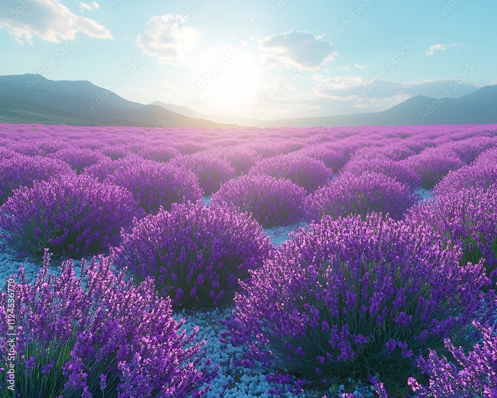 Fototapeta premium Breathtaking Lavender Field Stretching Toward Boundless Blue Sky