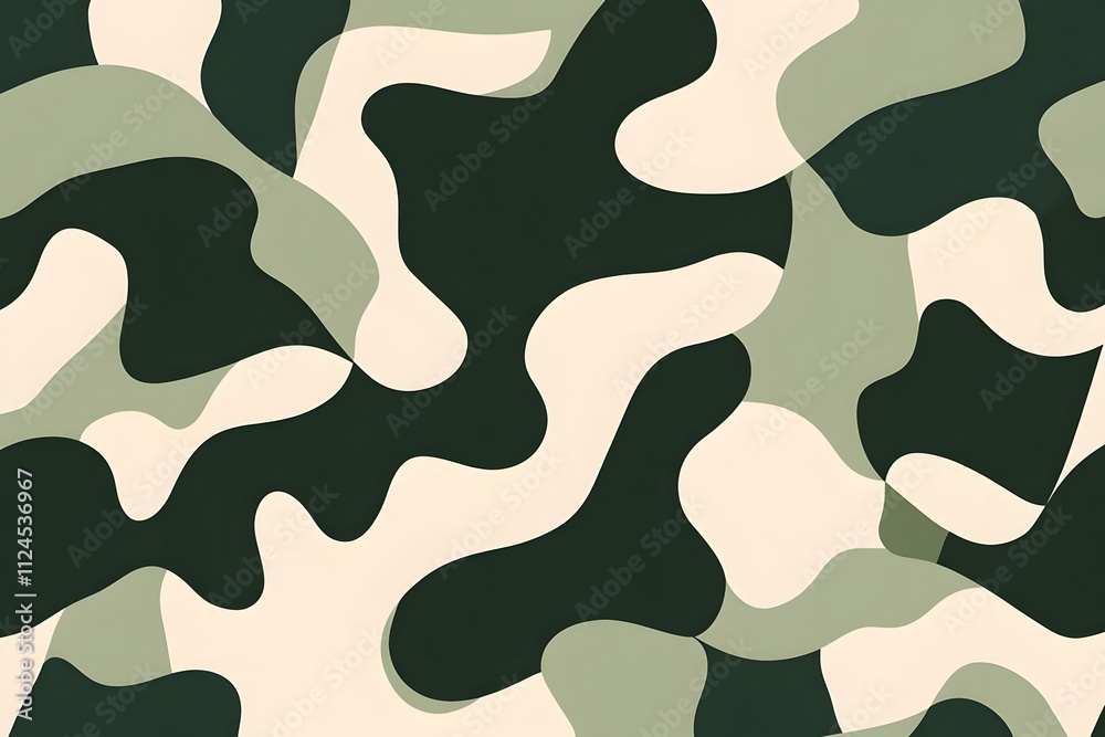 Naklejka premium Abstract camouflage pattern featuring organic shapes in green and beige tones.