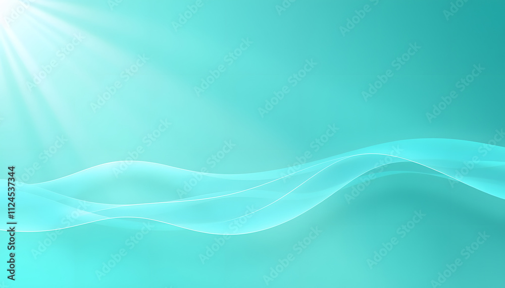 Fototapeta premium Retro grainy gradient background noise texture effect summer poster design seamless colors teal abstract wave pattern, papercraft