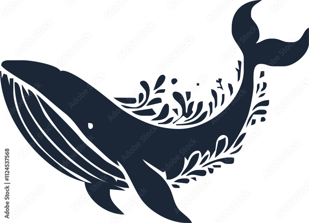 Blue whale aquatic mammal silhouette. Cartoon vector graphics. Blue whale aquatic mammal silhouette. Cartoon vector graphics.