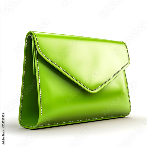 Green clutch handbag isolated on white background. photo