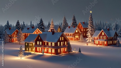 Wallpaper Mural Whimsical Christmas Village with Santa, Snow and Festive Details, vector art V7 Torontodigital.ca