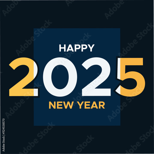 Happy new year banner poster vector design. logo type letter art isolated on black background. 