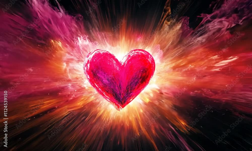 Exploding Heart: A vibrant, abstract painting of a heart engulfed in a radiant, colorful explosion.
