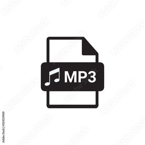 MP3 icon - black vector icon on white background. Download MP3 icon . MP3 File label Sign. Audio file Format. Flat design vector Element. Vector Illustration Concept. photo