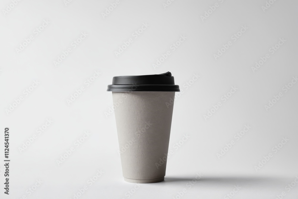 Gray disposable coffee cup with black lid on white background Gray disposable coffee cup with black lid on white background