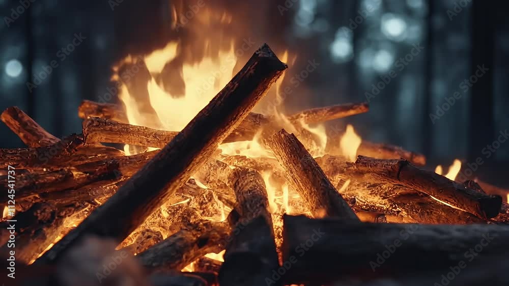 burn nacht rendering balefire fire forest tannenbaumen night starrysky lagerfeuer umringt camping firewood von bei 3d tree outdoors