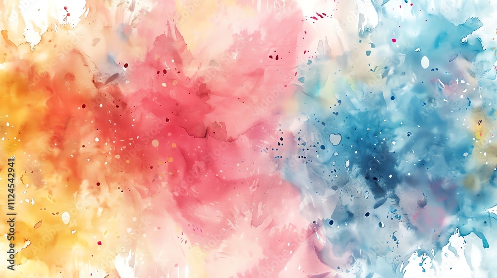 Fototapeta premium An abstract watercolor background in yellow, pink, and blue.