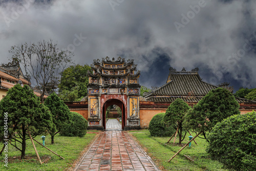Old palace in old city of Hue, Vietnam photo