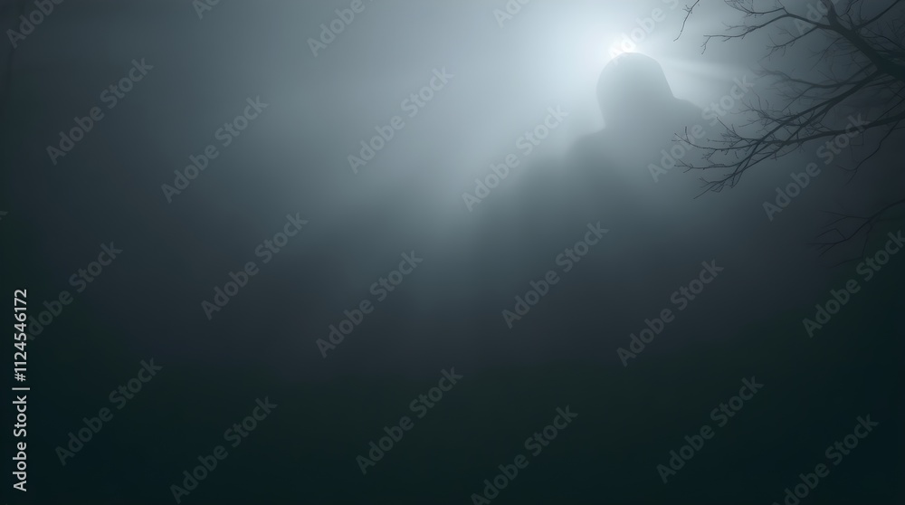 Fototapeta premium Mysterious foggy landscape with soft light, creating an eerie and atmospheric scene