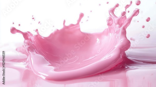 Pink Strawberry Yogurt Splash on Smooth White Background photo