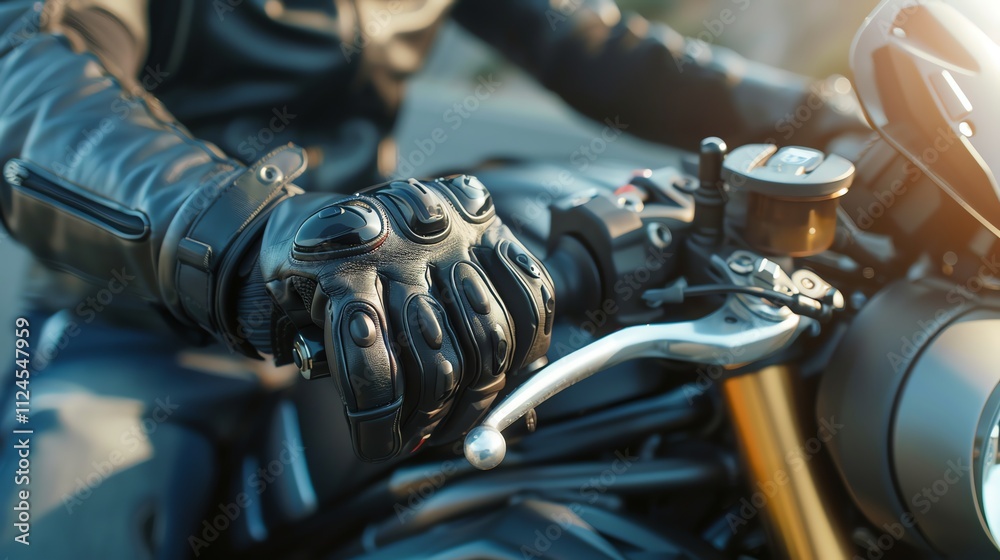 Fototapeta premium A person wearing motorcycle gear is driving a motorcycle.