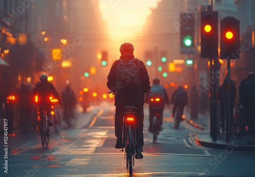 bicycle traffic light green signal sustainable transport urban mobility city street safe sharing area bicycle lane health climate change photo