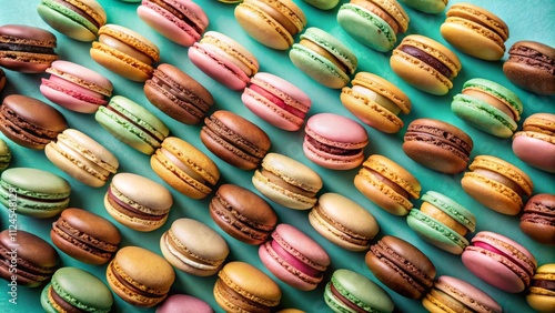 Wallpaper Mural Delightful Macarons in Long Exposure on Mint Blue Background - A Colorful Display of French Cookies Perfect for Valentine's Day Gifts Torontodigital.ca