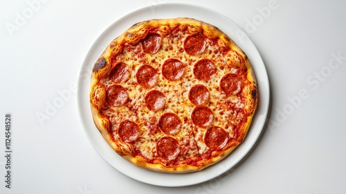 Italian pizza looks very delicious and is shaped like a love. Served on a white plate. Top view, with copy space. HD realistic.