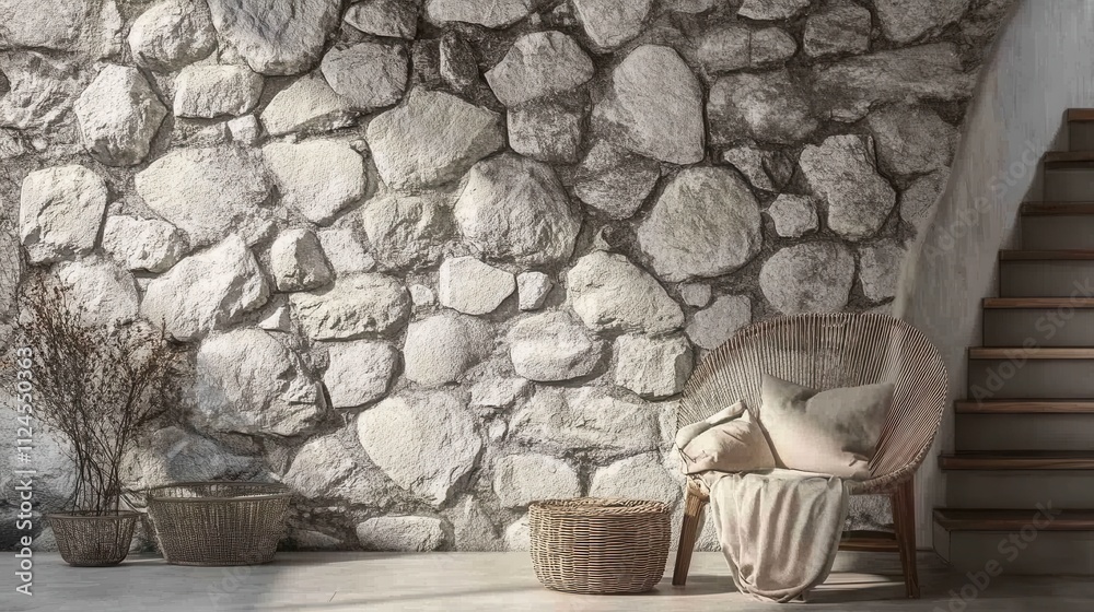 a wallpaper mimicking rough stone textures in neutral gray tones, adding a raw and modern vibe to the room. a wallpaper mimicking rough stone textures in neutral gray tones, adding a raw and modern vibe to the room.