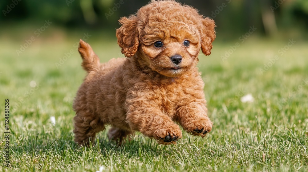 Cockapoo puppy running in a sunny garden with dandelions and cinematic lighting. AI generated image Cockapoo puppy running in a sunny garden with dandelions and cinematic lighting. AI generated image