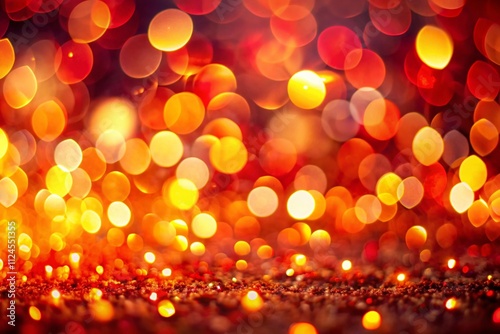 Abstract Background with Glowing Red and Yellow Bokeh Lights Creating a Warm and Inviting Atmosphere Perfect for Use in Various Design Projects and Digital Artworks