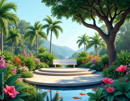 Vibrant Garden Scene with Calm Nature Setting photo