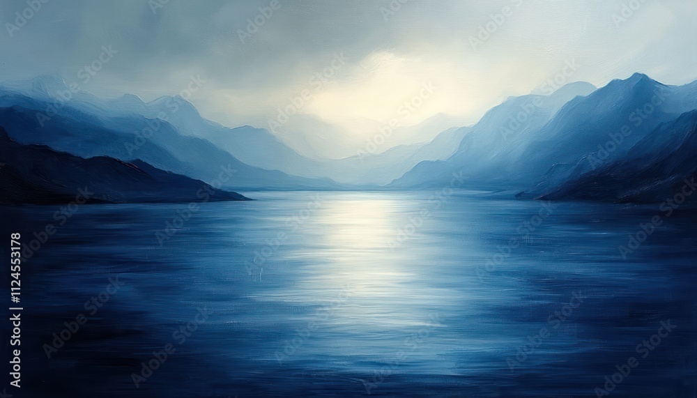 Serene Blue Gradient Abstract Landscape Tranquil Water Reflections Soft Light Horizon Sky Serene Blue Gradient Abstract Landscape Tranquil Water Reflections Soft Light Horizon Sky