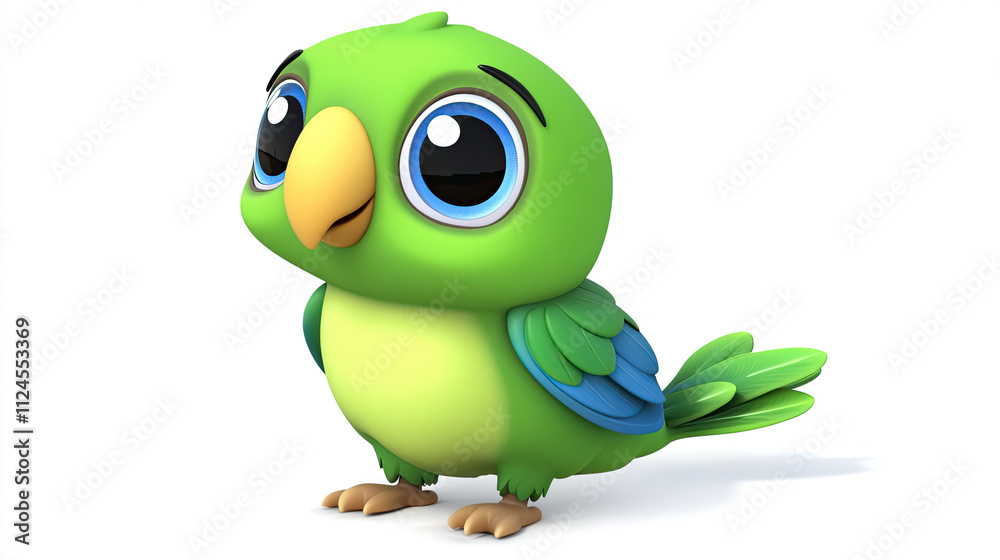 Obraz premium cute cartoon bird parrot 3d on white background green