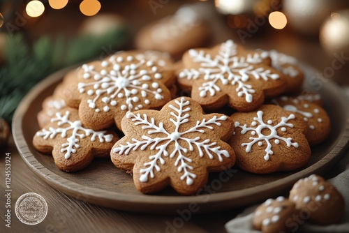 Christmas Gingerbread Cookies Festive Holiday Baking Scene Top View Wooden Table Natural Light