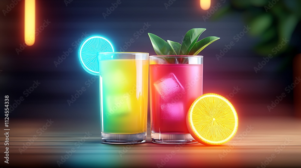 Fototapeta premium Neon Cocktails Summer Drinks Refreshing Tropical Citrus