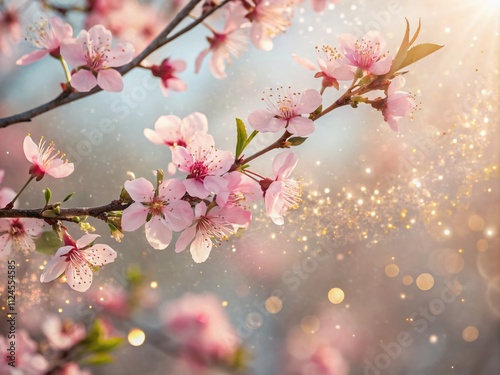 Abstract Bokeh Design with Pink Spring Flowers and Glitter for a Joyful Easter Celebration Template Capturing the Essence of Springtime and Festivity in Vibrant Colors