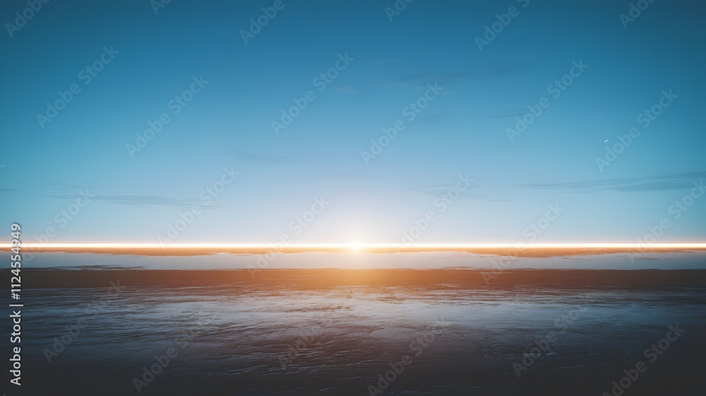 Fototapeta premium Minimalist glowing horizon over dark land and open starry sky