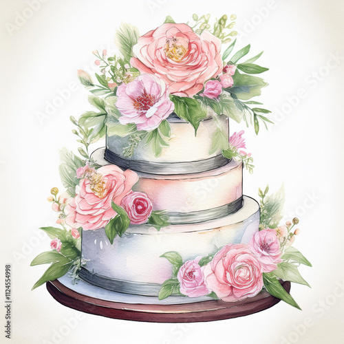 Elegantly crafted watercolor wedding illustration featuring soft pastel colors and romantic elements.