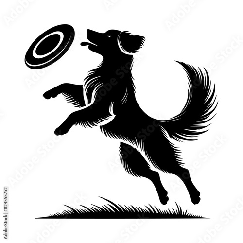 Silhouette of a playful dog jumping to catch a frisbee vector