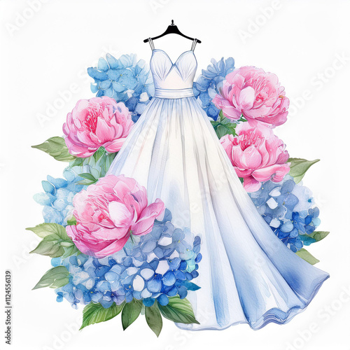 A beautiful and graceful wedding illustration done in soft pastel colors, ideal for elegant invitations and menus