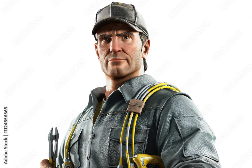 A Realistic 3D Render of an Electrician at Work, Ideal for Electrical Services and Trade Promotions A Realistic 3D Render of an Electrician at Work, Ideal for Electrical Services and Trade Promotions