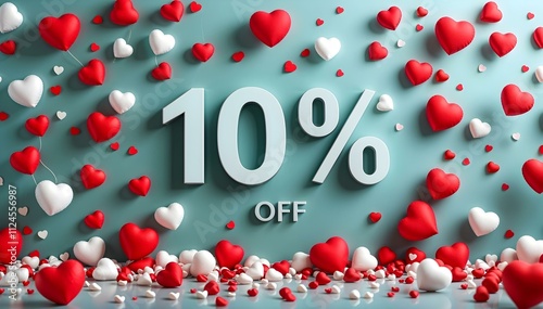10 Percent Off romantic Valentine's Day Banner. 10% off. Valentine's Day discount, sale photo