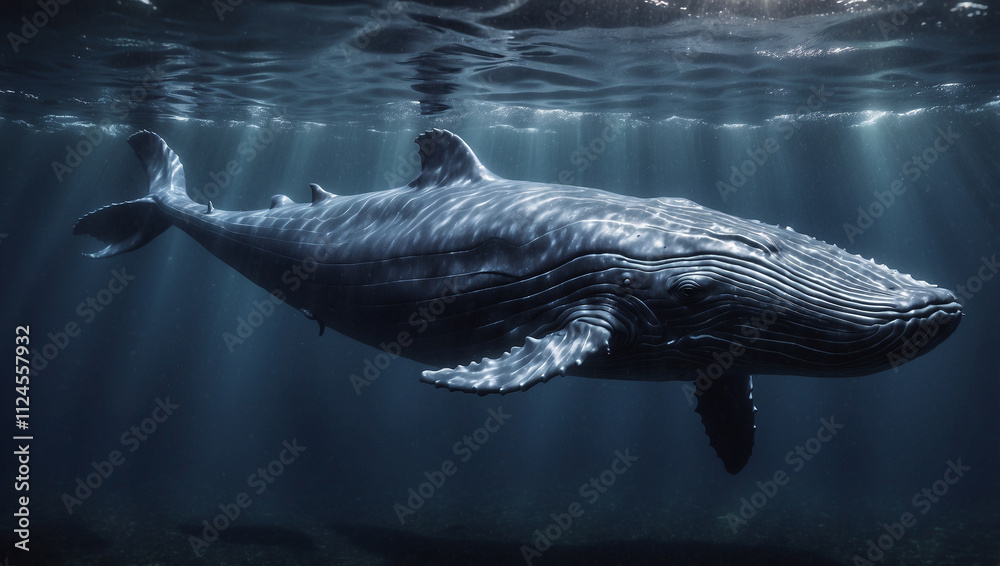 Obraz premium Blue Whale in Deep Sea