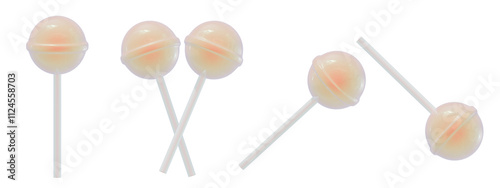 a collection of 3d cute aurora orange candies or lollipops on an isolated background, fun-loving lollipop design elements