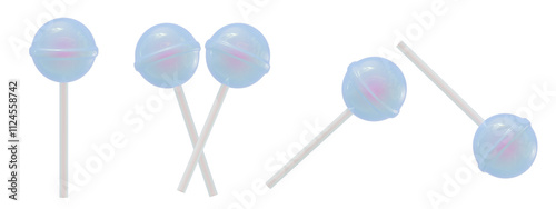 a collection of 3d cute aurora blue candies or lollipops on an isolated background, fun-loving lollipop design elements