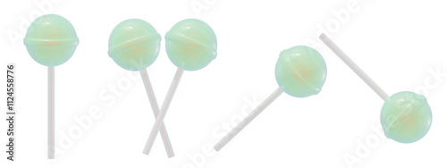 a collection of 3d cute green candies or lollipops on an isolated background, fun-loving lollipop design elements