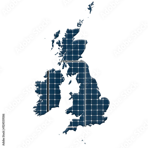 Solar energy photovoltaic panels in the shape of a map of The British Isles