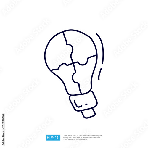 A simple line drawing of a light bulb composed of puzzle pieces, symbolizing ideas and creativity.