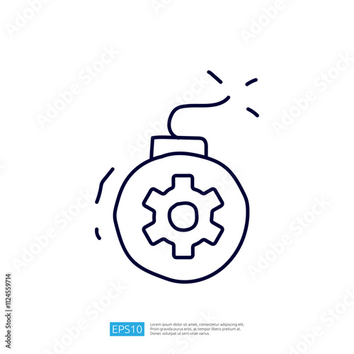 A simple line drawing of a bomb with a gear symbol, suggesting a mechanical or technological theme, possibly related to industry or engineering.