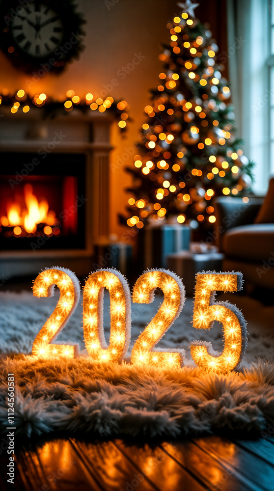 illuminated 2025 on cozy winter rug