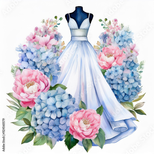 A romantic watercolor illustration perfect for weddings, featuring pastel colors and elegant floral designs.