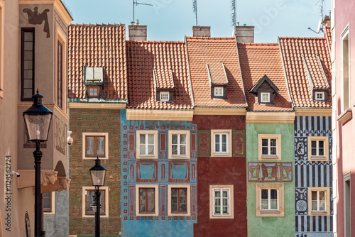 Old historic colorful houses at Old Market Square in Poznan Poland with nobody photo