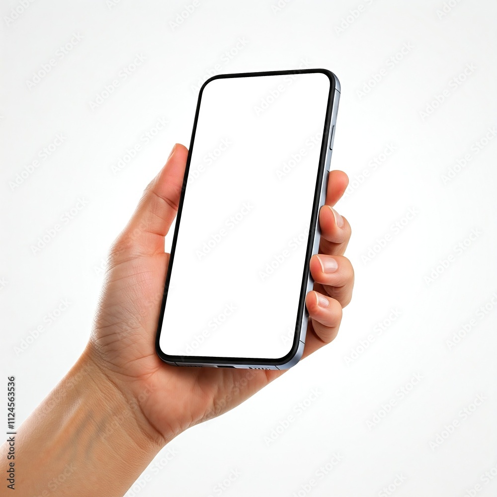 Isolated Hand Holding Smartphone Mockup with Blank Display Isolated Hand Holding Smartphone Mockup with Blank Display